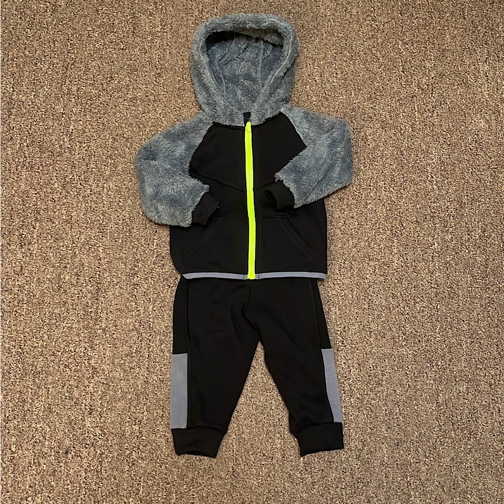 Baby Boy Athletic Works Sweatsuit with a hoodie.